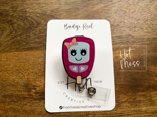 Glucose Meter Badge Reel, Cute Badge Reel, Diabetes Pin, Retractable Badge Reel, Interchangeable Badge Reel