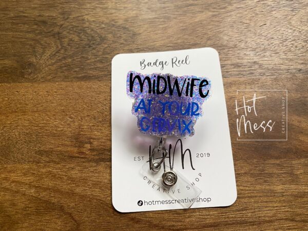 il_fullxfull.3926343427_9n74 Funny Badge Reel, Midwife at your cervix badge reel, Labor and Delivery ID Holder, OB Badge Reel, Retractable Badge, midwife gift