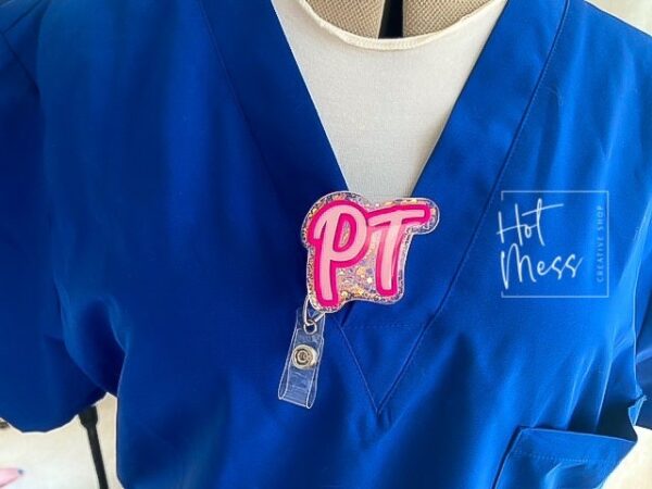Physical Therapy Badge Reel, Glitter Badge Reel, RN ID Holder, Retractable Acrylic Badge Reel, PT Gift
