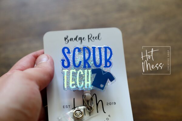 Scrub Tech Glitter Badge Reel, badge ID, Retractable ID, Lanyard Badge Holder, Nurse Gift, surgical tech, glitter badge reel