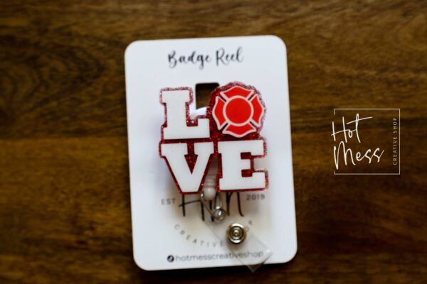 il_fullxfull.3926957098_4skc Love Firefighter Badge Reel, Cute Badge reel Badge Reel, Retractable Badge Reel, Interchangeable Badge Reel