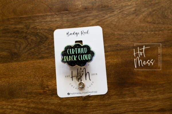 Certified Black Cloud Funny Nurse Badge Reel, Night Shift badge reel, Dark Cloud ID Holder, Stocking Stuffer