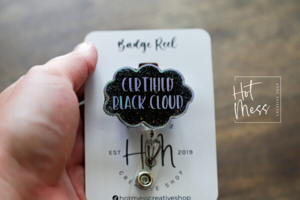 Certified Black Cloud Funny Nurse Badge Reel, Night Shift badge reel, Dark Cloud ID Holder, Stocking Stuffer