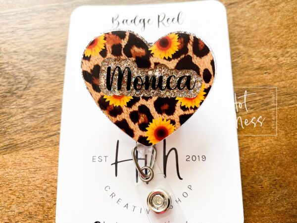 Personalized Sunflower Heart Glitter Badge reel, badge ID, Retractable ID, Lanyard Badge Holder, Nurse Gift, Teacher Lanyard