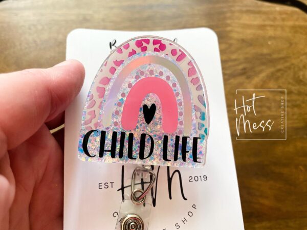 Child Life Badge Reel, Boho Rainbow, Retractable ID Holder, Interchangeable Badge Reel, ccls badge reel, child life badge