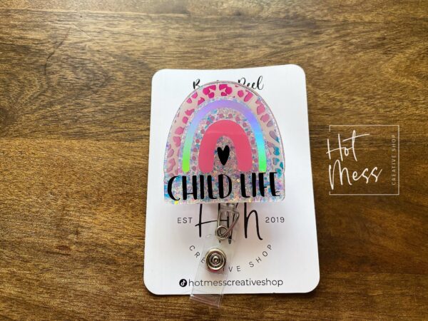 Child Life Badge Reel, Boho Rainbow, Retractable ID Holder, Interchangeable Badge Reel, ccls badge reel, child life badge
