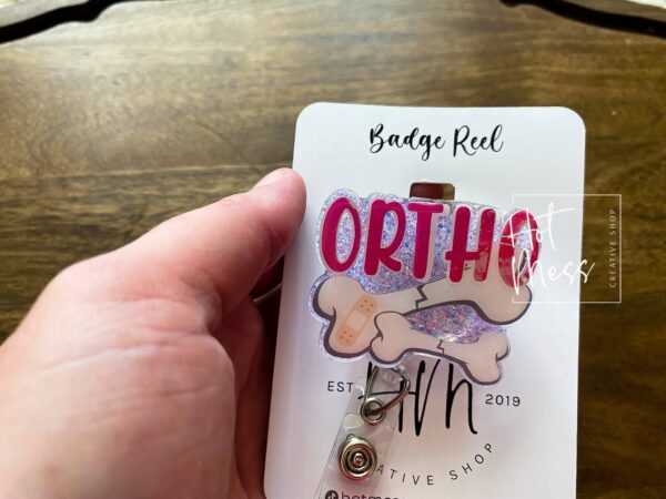 Glittery Pink Orthopedic Badge Reel: Retractable ID Holder for Nurses and Doctors