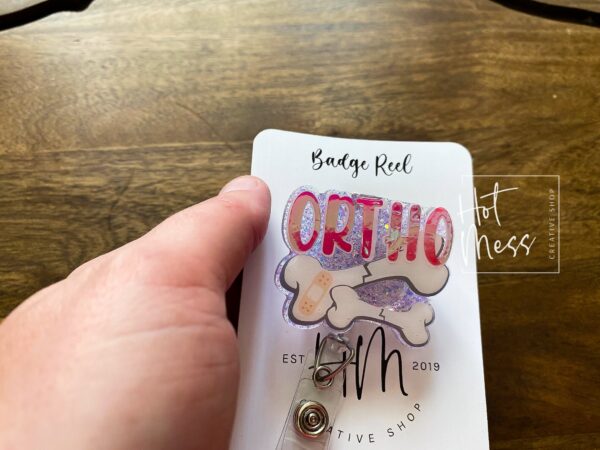 Glittery Pink Orthopedic Badge Reel: Retractable ID Holder for Nurses and Doctors