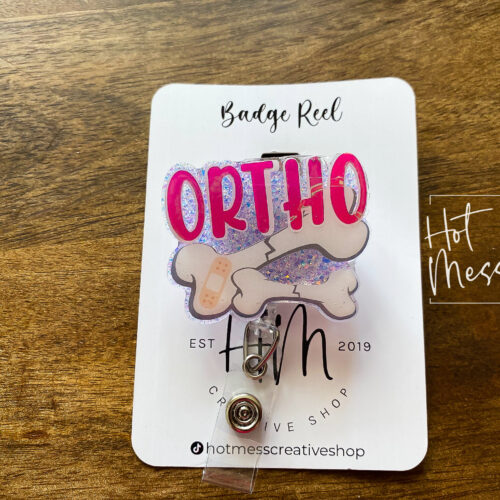 il_fullxfull.3939421399_22wd Glittery Pink Orthopedic Badge Reel: Retractable ID Holder for Nurses and Doctors