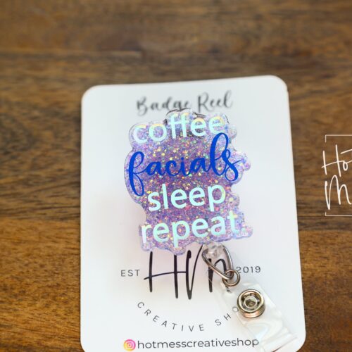 Esthetician Badge Reel, Esthetician badge reel, Facials sleep repeat, Retractable Badge Reel, Interchangeable Badge Reel, esthetician gift
