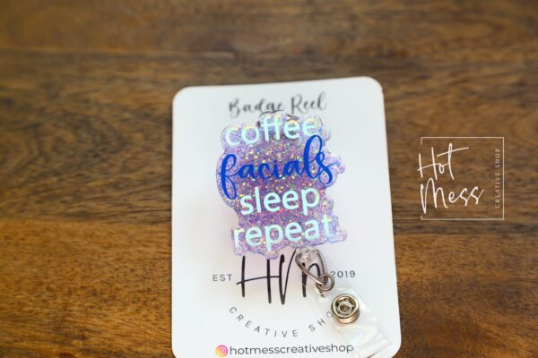 Esthetician Badge Reel, Esthetician badge reel, Facials sleep repeat, Retractable Badge Reel, Interchangeable Badge Reel, esthetician gift