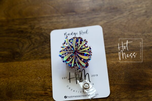 il_fullxfull.3961284590_f568 4th of July USA Badge Reel, Firework, Retractable Badge Reel, Teacher ID Holder, Nurse Badge Reel