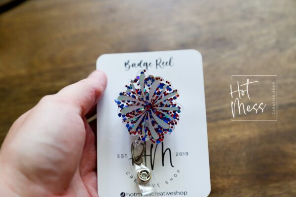 il_fullxfull.3961284646_jgof 4th of July USA Badge Reel, Firework, Retractable Badge Reel, Teacher ID Holder, Nurse Badge Reel