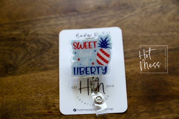 4th of July USA Badge Reel, Sweet Land of Liberty, Retractable Badge Reel, Teacher ID Holder, Nurse Badge Reel