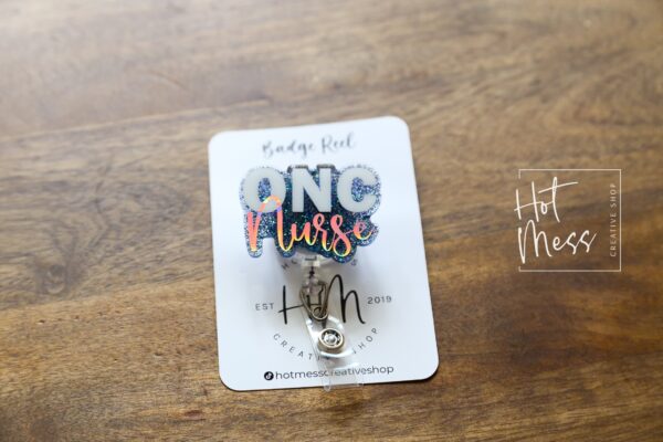 Oncology Nurse Badge Holder, RN ID Holder, Retractable Acrylic Badge Reel, Nurse Gift, oncology nurse badge