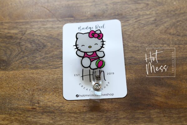 Summer Kitty Badge Reel, Summer ID holder, Retractable Badge Reel, Teacher ID Holder, Nurse Badge Reel