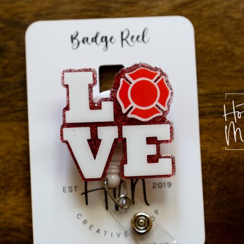 Love Firefighter Badge Reel, Cute Badge reel Badge Reel, Retractable Badge Reel, Interchangeable Badge Reel