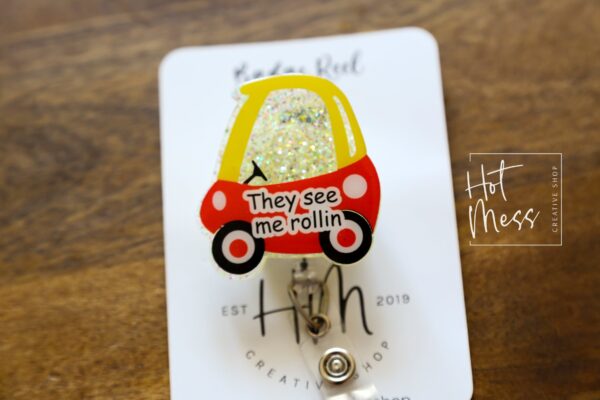 They See Me Rollin Badge Reel, Toy car ID Holder, Interchangeable Badge Reel, Teacher Gift, Daycare Teacher, NICU Nurse