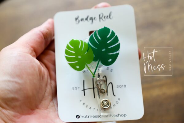 Green Leaf Monstera Plant Funny Badge Reel, RN ID Holder, Retractable Acrylic Badge Reel, Nurse Gift, Teacher Lanyard, Plant Life