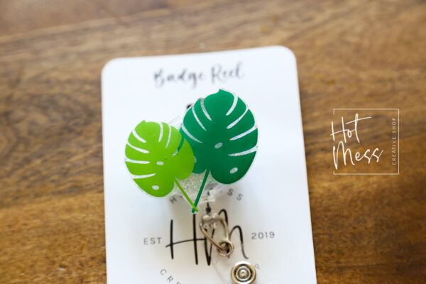 Green Leaf Monstera Plant Funny Badge Reel, RN ID Holder, Retractable Acrylic Badge Reel, Nurse Gift, Teacher Lanyard, Plant Life
