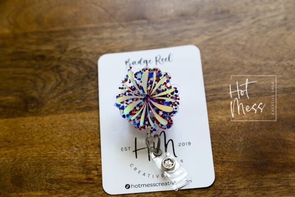 il_fullxfull.4008943997_j0j9 4th of July USA Badge Reel, Firework, Retractable Badge Reel, Teacher ID Holder, Nurse Badge Reel