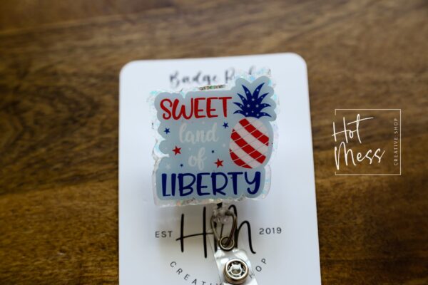 4th of July USA Badge Reel, Sweet Land of Liberty, Retractable Badge Reel, Teacher ID Holder, Nurse Badge Reel