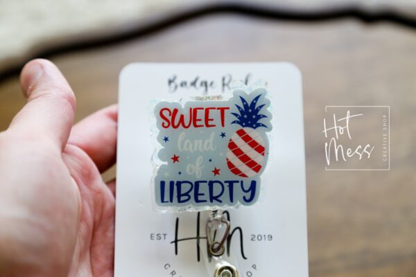 4th of July USA Badge Reel, Sweet Land of Liberty, Retractable Badge Reel, Teacher ID Holder, Nurse Badge Reel