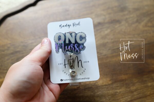 Oncology Nurse Badge Holder, RN ID Holder, Retractable Acrylic Badge Reel, Nurse Gift, oncology nurse badge