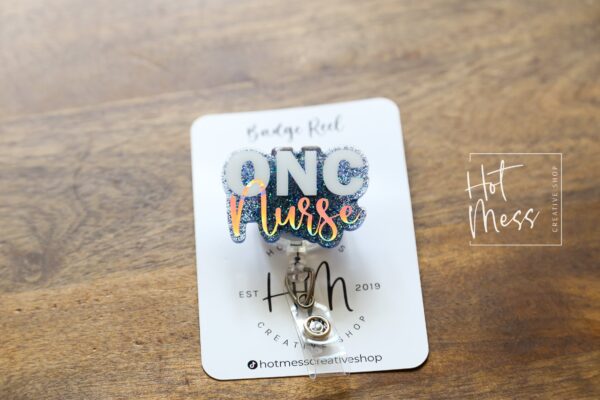 Oncology Nurse Badge Holder, RN ID Holder, Retractable Acrylic Badge Reel, Nurse Gift, oncology nurse badge