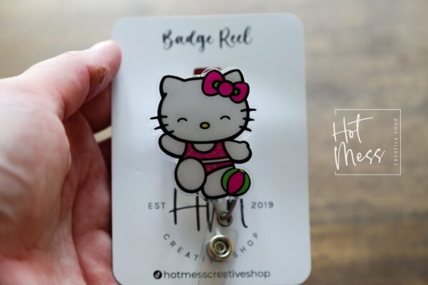 Summer Kitty Badge Reel, Summer ID holder, Retractable Badge Reel, Teacher ID Holder, Nurse Badge Reel