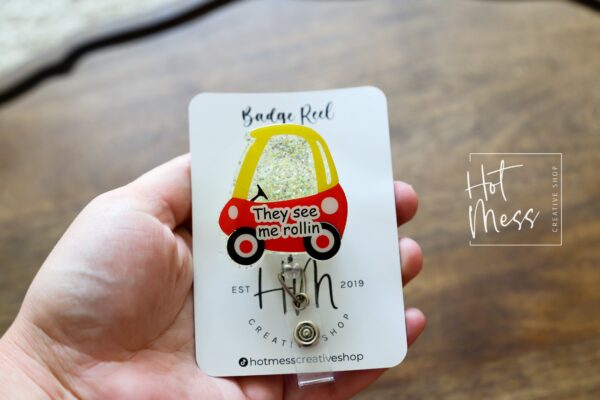 They See Me Rollin Badge Reel, Toy car ID Holder, Interchangeable Badge Reel, Teacher Gift, Daycare Teacher, NICU Nurse