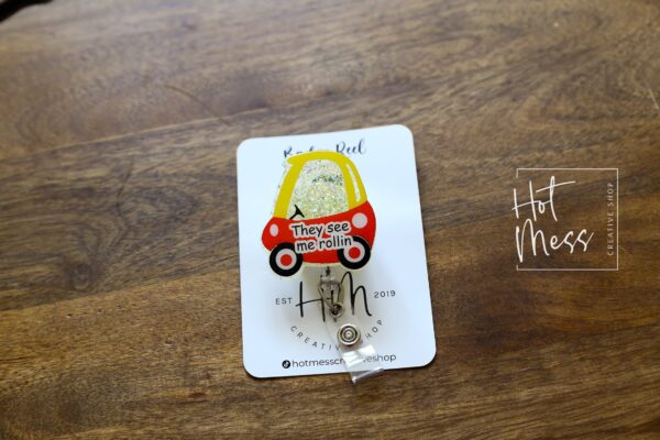 They See Me Rollin Badge Reel, Toy car ID Holder, Interchangeable Badge Reel, Teacher Gift, Daycare Teacher, NICU Nurse