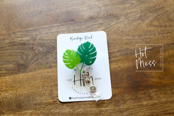 Green Leaf Monstera Plant Funny Badge Reel, RN ID Holder, Retractable Acrylic Badge Reel, Nurse Gift, Teacher Lanyard, Plant Life