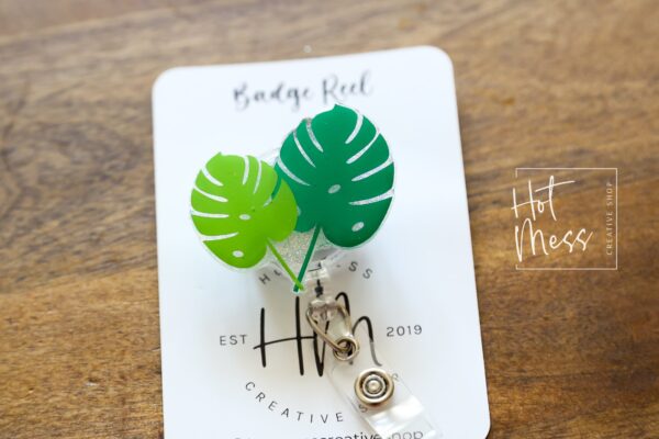 Green Leaf Monstera Plant Funny Badge Reel, RN ID Holder, Retractable Acrylic Badge Reel, Nurse Gift, Teacher Lanyard, Plant Life