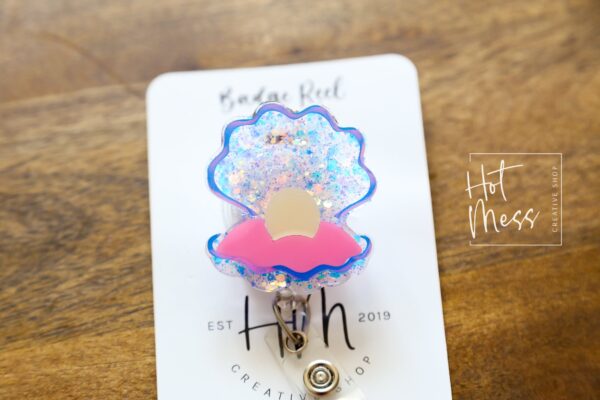 Oyster with Pearl badge reel, Mermaid badge reel, Retractable Acrylic Badge Reel, Nurse Gift, Teacher badge reel