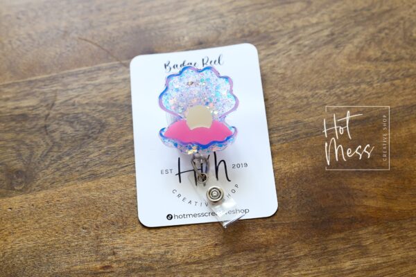 Oyster with Pearl badge reel, Mermaid badge reel, Retractable Acrylic Badge Reel, Nurse Gift, Teacher badge reel