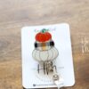 Stacked Fall Pumpkin Funny Badge Reel, Orange black and white checkered Pumpkin, Thanksgiving/Halloween Badge Reel, Autumn Badge Reel