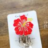 PINK Hibiscus Badge Reel, RN ID Holder, Retractable Acrylic Badge Reel, Nurse Gift, Teacher Lanyard, flower badge reel