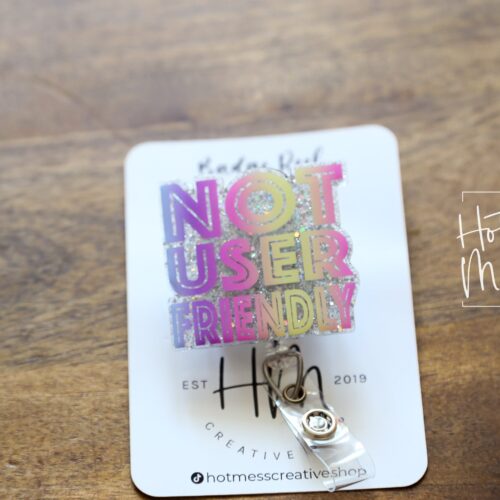 il_fullxfull.4060888561_6qdw Not User Friendly Funny Badge Reel, Retractable Badge Reel, Interchangeable Badge Reel, IT Badge ID, Office assistant badge reel, Front Desk