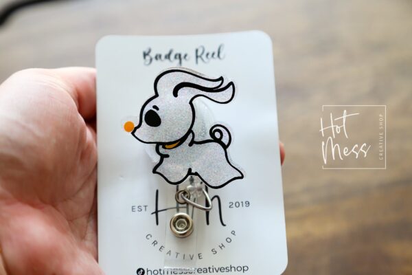 Ghost Dog Badge Reel, Halloween Badge Reel,  Halloween ID Holder, Interchangeable badge reel