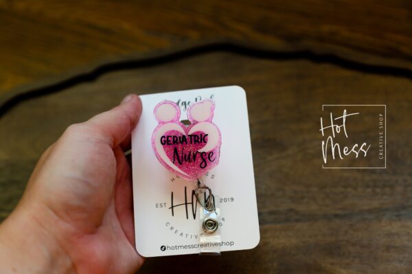 Geriatric Nurse Badge Reel, Nurse Badge Reel, Medical ID Holder, Nursing Home Nurse, Retractable Badge