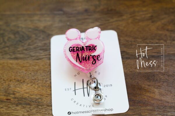 Geriatric Nurse Badge Reel, Nurse Badge Reel, Medical ID Holder, Nursing Home Nurse, Retractable Badge