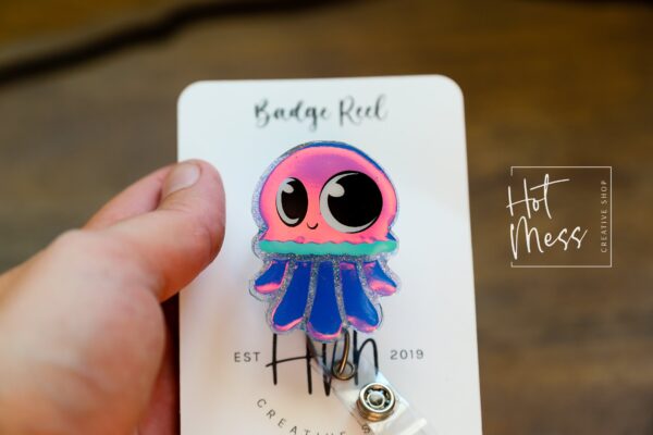 Jellyfish Badge Reel, RN ID Holder, Retractable Acrylic Badge Reel, Interchangeable Badge Reel