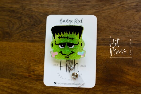 il_fullxfull.4087446848_wex7 Frankenstein Badge Reel, Halloween Badge Reel, Halloween ID Holder, Interchangeable badge reel