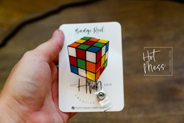 Rubiks cube Badge Reel, D&D gift, Retractable ID Holder, Interchangeable, Rubiks cube gift