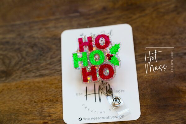 Ho Ho Ho Badge Reel, Christmas Badge Reel, Nurse Badge Reel, Retractable ID Holder, Interchangeable, Glitter Badge Reel