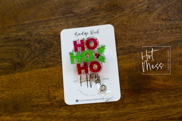 Ho Ho Ho Badge Reel, Christmas Badge Reel, Nurse Badge Reel, Retractable ID Holder, Interchangeable, Glitter Badge Reel
