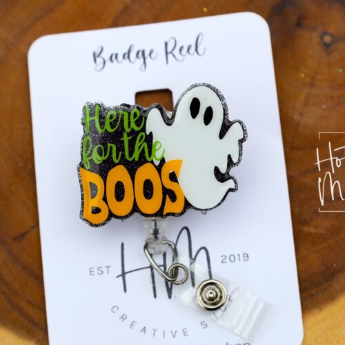 Halloween Badge Reel, Here for the Boos badge reel, Halloween ID Holder, Interchangeable badge reel