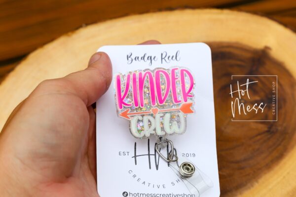 il_fullxfull.4096064242_lvdb Kinder Crew Badge Reel, Teacher ID Holder, Interchangeable Badge Reel, Teacher Gift, Kindergarten Teacher, Back to School