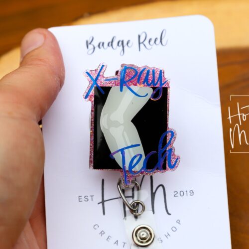 XRay Tech Badge Reel, Glitter Badge Reel, Retractable ID Holder, Interchangeable Badge